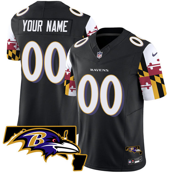 Men's Baltimore Ravens Active Player Custom Black 2025 F.U.S.E. Maryland Flag V2 Vapor Limited Football Jersey Men's Baltimore Ravens Active Player Custom Black 2025 F.U.S.E. Maryland Flag V2 Vapor Limited Football Jersey